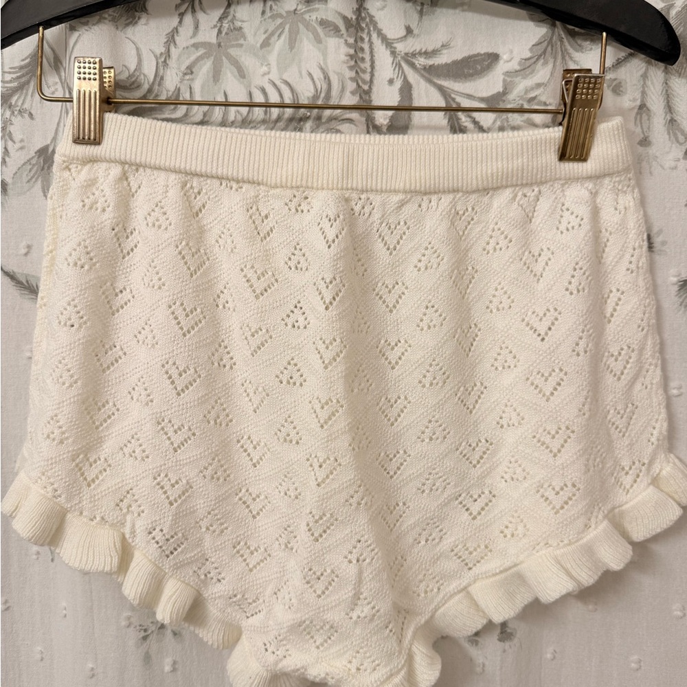 Free People Ivory Knit Ruffle Pajama Shorts - Picture 3 of 5